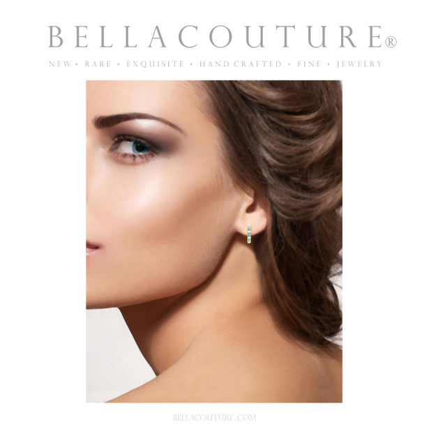 (NEW) BELLA COUTURE® PIPER DIAMOND NATURAL TURQUOISE GEMSTONE 14K WHITE GOLD HUGGIE HOOP EARRINGS (13 MM)