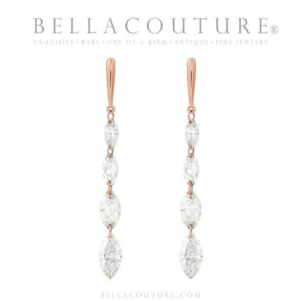 (NEW) BELLA COUTURE® MONROE MARQUISE 1.5 CT DIAMOND 14K WHITE GOLD DANGLE DROP POST EARRINGS (37MM x 3.5MM)