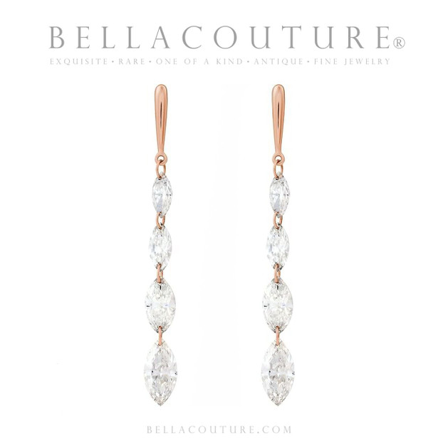 (NEW) BELLA COUTURE® MONROE MARQUISE 1.5 CT DIAMOND 14K ROSE GOLD DANGLE DROP POST EARRINGS (37MM x 3.5MM)
