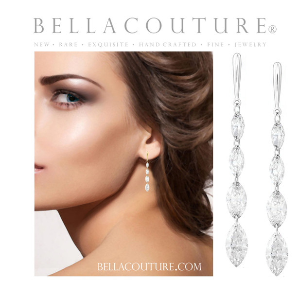 (NEW) BELLA COUTURE® MONROE MARQUISE 1.5 CT DIAMOND 14K ROSE GOLD DANGLE DROP POST EARRINGS (37MM x 3.5MM)