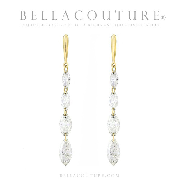 (NEW) BELLA COUTURE® MONROE MARQUISE 1.5 CT DIAMOND 14K ROSE GOLD DANGLE DROP POST EARRINGS (37MM x 3.5MM)