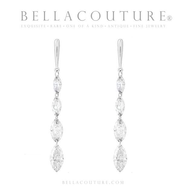 (NEW) BELLA COUTURE® MONROE MARQUISE 1.5 CT DIAMOND 14K ROSE GOLD DANGLE DROP POST EARRINGS (37MM x 3.5MM)