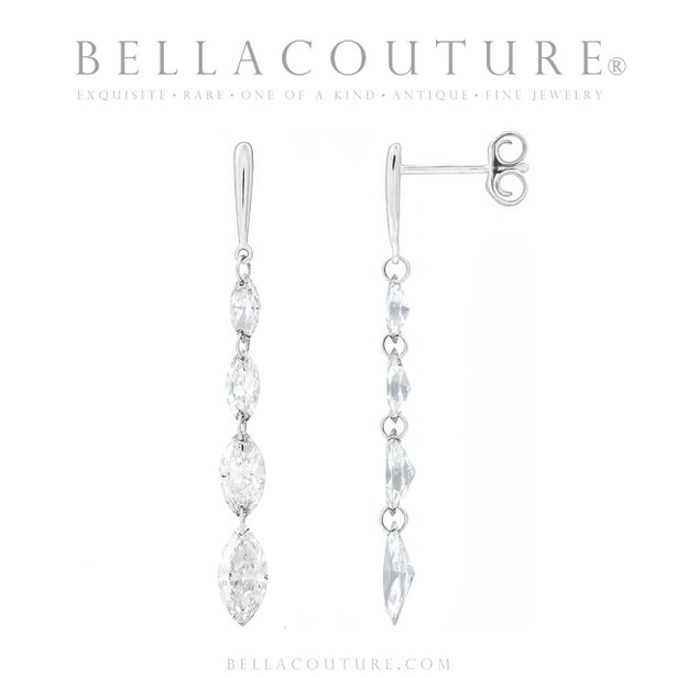 (NEW) BELLA COUTURE® MONROE MARQUISE 1.5 CT DIAMOND 14K ROSE GOLD DANGLE DROP POST EARRINGS (37MM x 3.5MM)