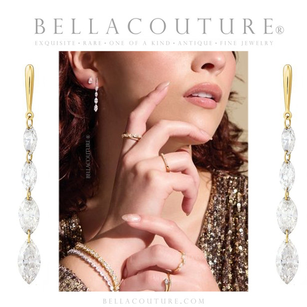 (NEW) BELLA COUTURE® MONROE MARQUISE 1.5 CT DIAMOND 14K ROSE GOLD DANGLE DROP POST EARRINGS (37MM x 3.5MM)