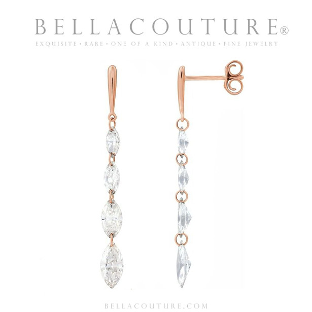 (NEW) BELLA COUTURE® MONROE MARQUISE 1.5 CT DIAMOND 14K ROSE GOLD DANGLE DROP POST EARRINGS (37MM x 3.5MM)