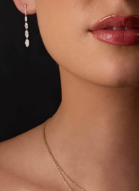 (NEW) BELLA COUTURE® MONROE MARQUISE 1.5 CT DIAMOND 14K ROSE GOLD DANGLE DROP POST EARRINGS (37MM x 3.5MM)