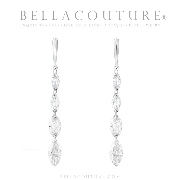 (NEW) BELLA COUTURE® MONROE 1.5 CT DIAMOND 14K YELLOW GOLD DANGLE DROP POST EARRINGS (37MM x 3.5MM)