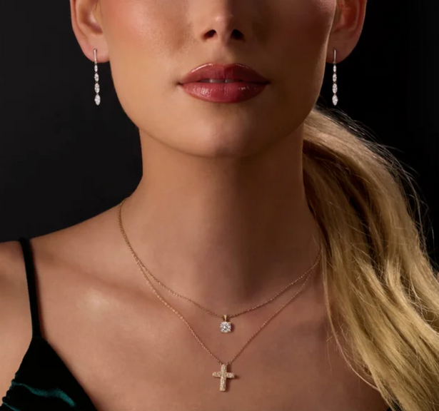 (NEW) BELLA COUTURE® MONROE 1.5 CT DIAMOND 14K YELLOW GOLD DANGLE DROP POST EARRINGS (37MM x 3.5MM)