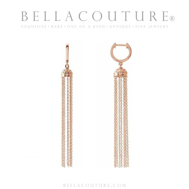 (NEW) BELLA COUTURE® MIDNIGHT IN PARIS 14K ROSE GOLD DANGLE DROP HINGED HUGGIE HOOP EARRINGS (56MM x 8MM)