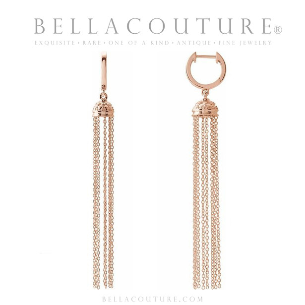 (NEW) BELLA COUTURE® MIDNIGHT IN PARIS 14K ROSE GOLD DANGLE DROP HINGED HUGGIE HOOP EARRINGS (56MM x 8MM)