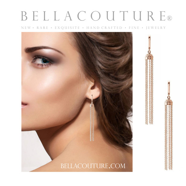(NEW) BELLA COUTURE® MIDNIGHT IN PARIS 14K ROSE GOLD DANGLE DROP HINGED HUGGIE HOOP EARRINGS (56MM x 8MM)