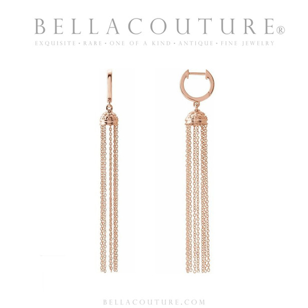 (NEW) BELLA COUTURE® MIDNIGHT IN PARIS 14K YELLOW GOLD DANGLE DROP HINGED HUGGIE HOOP EARRINGS (56MM x 8MM)
