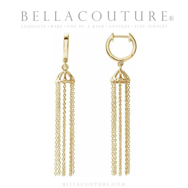 (NEW) BELLA COUTURE® PARIS JOLI 14K YELLOW GOLD DANGLE DROP HINGED HUGGIE HOOP EARRINGS (54MM x 7.8MM)