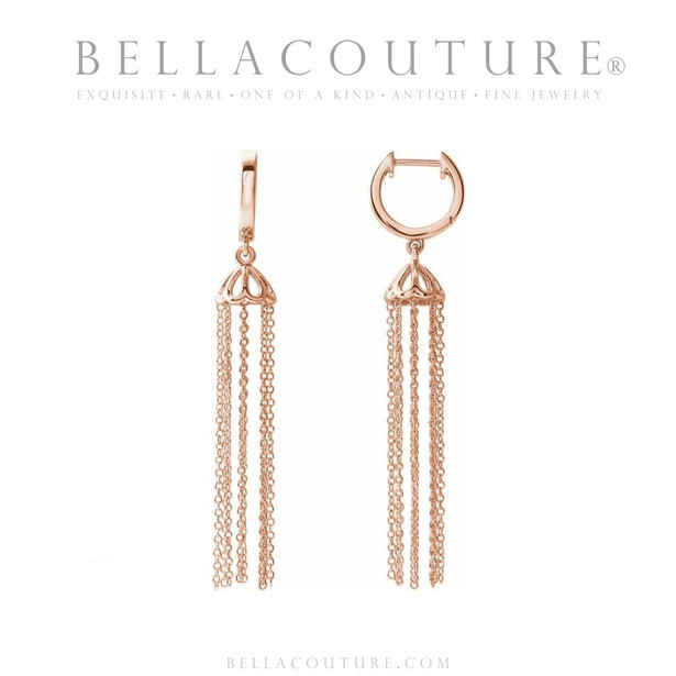 (NEW) BELLA COUTURE® PARIS JOLI 14K ROSE GOLD DANGLE DROP HINGED HUGGIE HOOP EARRINGS (54MM x 7.8MM)