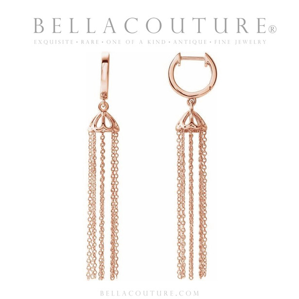 (NEW) BELLA COUTURE® PARIS JOLI 14K ROSE GOLD DANGLE DROP HINGED HUGGIE HOOP EARRINGS (54MM x 7.8MM)