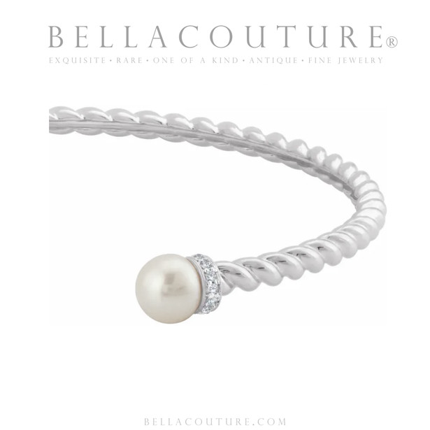 (NEW) BELLA COUTURE® BRIGITTE Twisted Cable 14K White Gold Bangle Bracelet (7", 6.5" Inches - Adjustable)