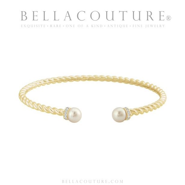 (NEW) BELLA COUTURE® BRIGITTE Twisted Cable 14K White Gold Bangle Bracelet (7", 6.5" Inches - Adjustable)