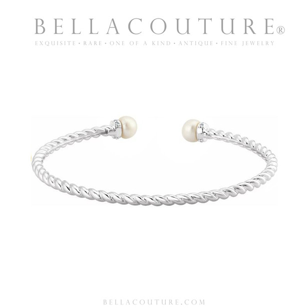 (NEW) BELLA COUTURE® BRIGITTE Twisted Cable 14K White Gold Bangle Bracelet (7", 6.5" Inches - Adjustable)