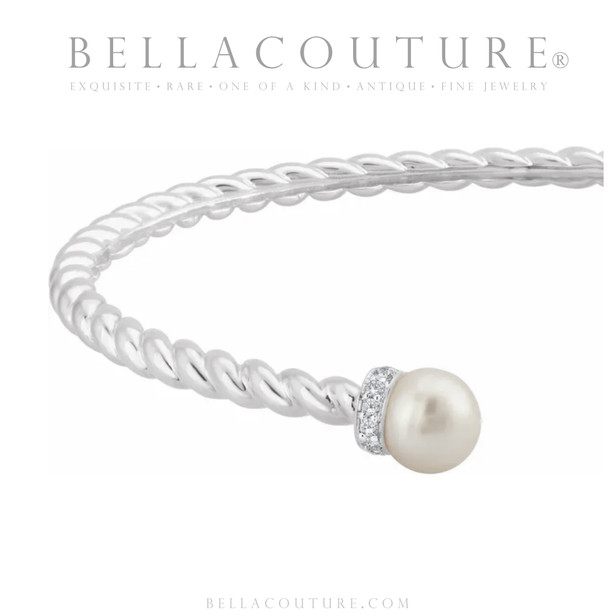 (NEW) BELLA COUTURE® BRIGITTE Twisted Cable 14K White Gold Bangle Bracelet (7", 6.5" Inches - Adjustable)