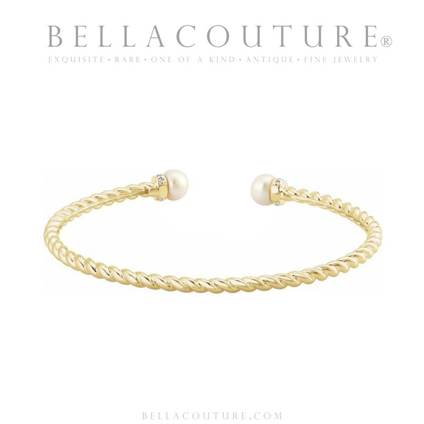 (NEW) BELLA COUTURE® BRIGITTE Twisted Cable 14K White Gold Bangle Bracelet (7", 6.5" Inches - Adjustable)