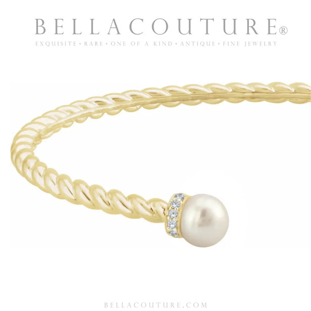 (NEW) BELLA COUTURE® BRIGITTE Twisted Cable 14K Yellow Gold Bangle Bracelet (7", 6.5" Inches - Adjustable)