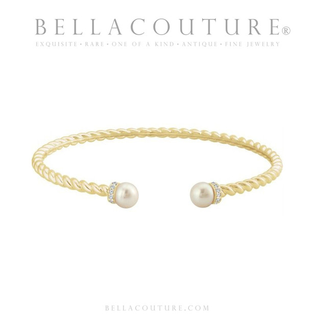 (NEW) BELLA COUTURE® BRIGITTE Twisted Cable 14K Yellow Gold Bangle Bracelet (7", 6.5" Inches - Adjustable)