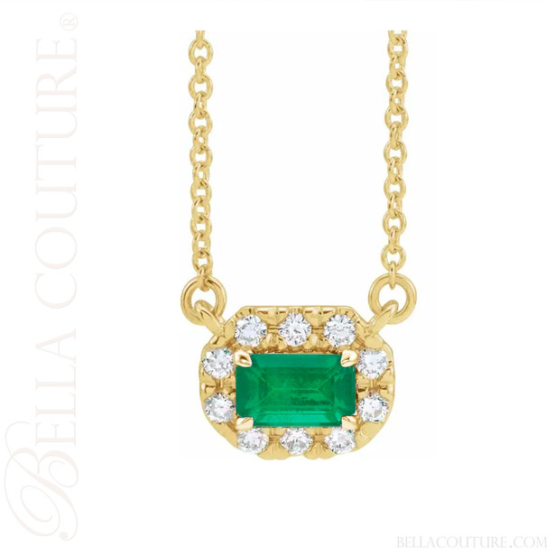 (NEW) BELLA COUTURE® GABRIELLE EMERALD 14K YELLOW GOLD POST HOOP EARRINGS (6.5MM x 4MM)