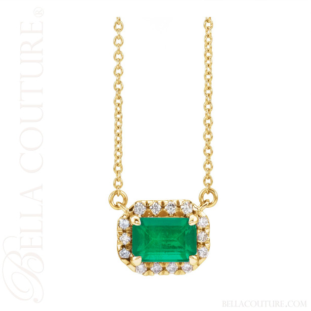 (NEW) BELLA COUTURE® GABRIELLE EMERALD 14K YELLOW GOLD POST HOOP EARRINGS (6.5MM x 4MM)