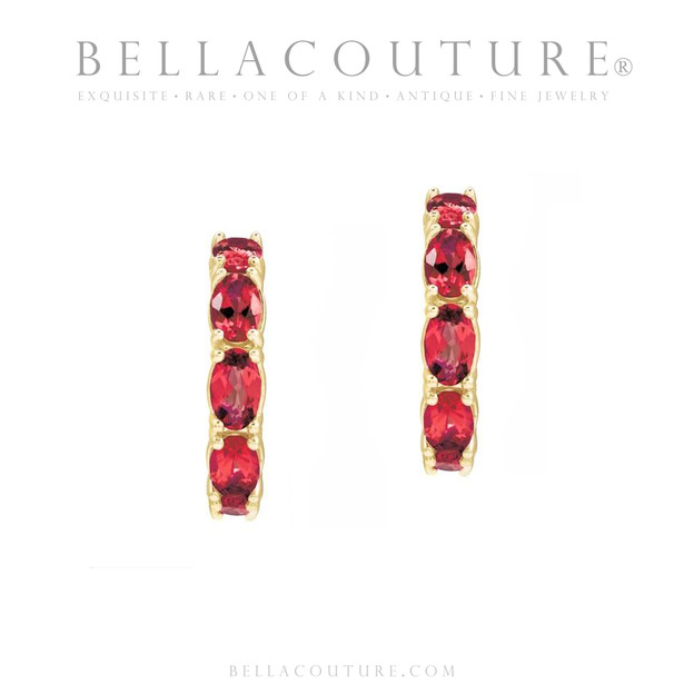 (NEW) BELLA COUTURE® GABRIELLE RUBY 14K YELLOW GOLD POST HOOP EARRINGS (6.5MM x 4MM)