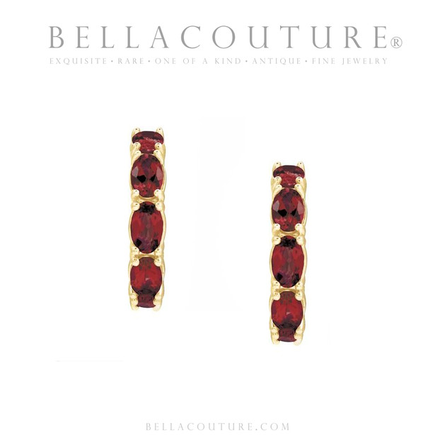 (NEW) BELLA COUTURE® GABRIELLE NATURAL GARNET 14K YELLOW GOLD POST HOOP EARRINGS (6.5MM x 4MM)