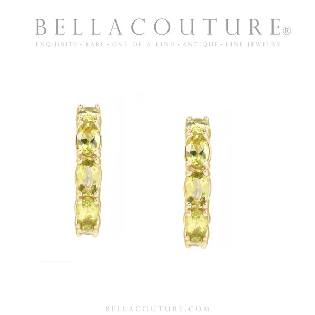 (NEW) BELLA COUTURE® GABRIELLE NATURAL PERIDOT 14K YELLOW GOLD POST HOOP EARRINGS (6.5MM x 4MM)