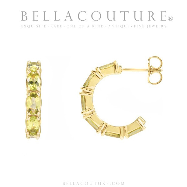 (NEW) BELLA COUTURE® GABRIELLE NATURAL PERIDOT 14K YELLOW GOLD POST HOOP EARRINGS (6.5MM x 4MM)
