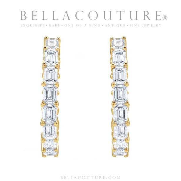 (NEW) BELLA COUTURE® RAQUEL 3CT DIAMOND BAGUETTE 14K YELLOW GOLD POST HOOP HUGGIE EARRINGS (22MM)