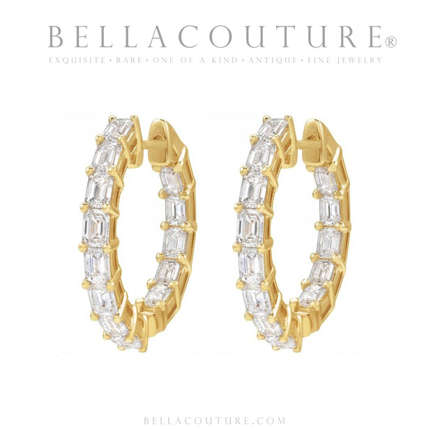 (NEW) BELLA COUTURE® RAQUEL 3CT DIAMOND BAGUETTE 14K YELLOW GOLD POST HOOP HUGGIE EARRINGS (22MM)
