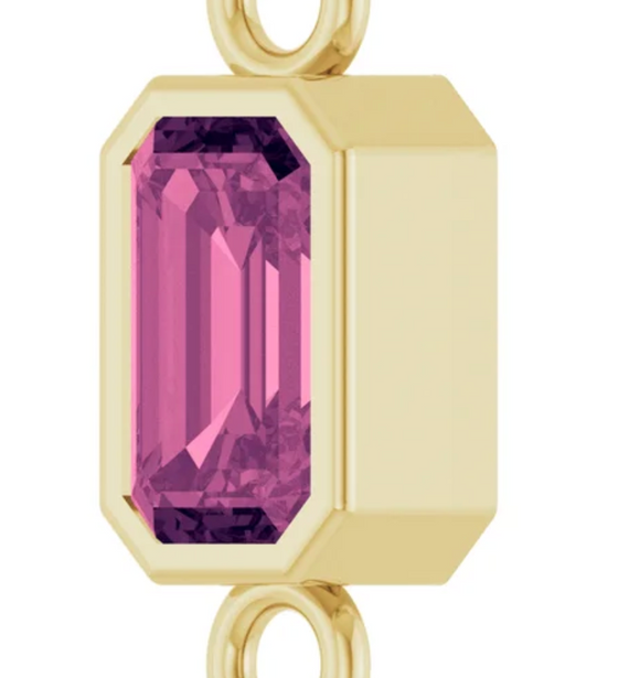 (NEW) BELLA COUTURE® EDEN EMERALD CUT NATURAL PINK TOURMALINE 1/3 CT 14K YELLOW GOLD BRACELET (7.5" - 7" - 6.5" Adjustable)