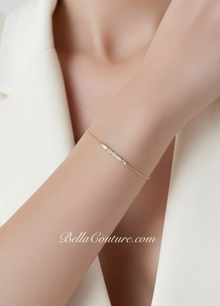 (NEW) BELLA COUTURE® ARIANNA BAGUETTE DIAMOND BAR 1/3 CT 14K YELLOW GOLD BRACELET (7.5" / 7" / 6.5" Adjustable)