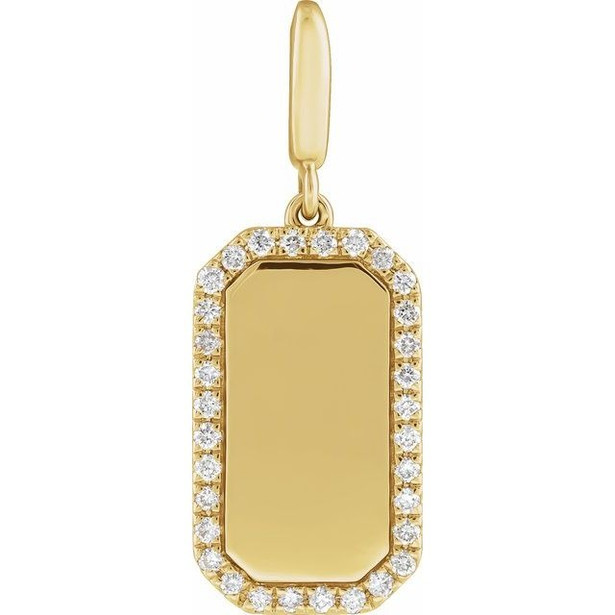 (NEW) BELLA COUTURE® CHARLIZE 14K Yellow Gold Engravable 1/6 CTW Natural Diamond Rectangle Tag Charm Pendant (Personalize & Engravable)
