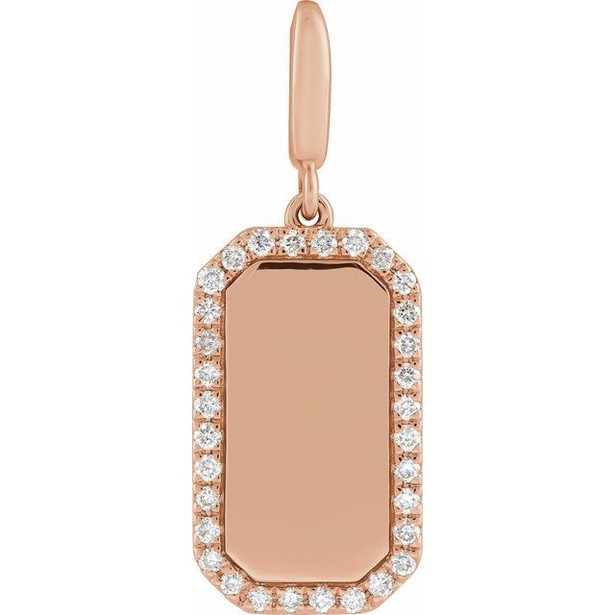 (NEW) BELLA COUTURE® CHARLIZE 14K Rose Gold Engravable 1/6 CTW Natural Diamond Rectangle Tag Charm Pendant (Personalize & Engravable)