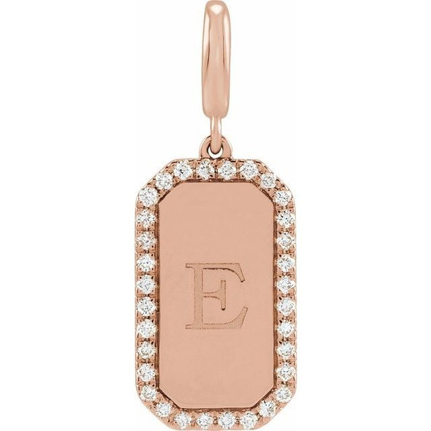 (NEW) BELLA COUTURE® CHARLIZE 14K Rose Gold Engravable 1/6 CTW Natural Diamond Rectangle Tag Charm Pendant (Personalize & Engravable)
