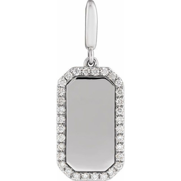 (NEW) BELLA COUTURE® CHARLIZE 14K White Gold Engravable 1/6 CTW Natural Diamond Rectangle Tag Charm Pendant (Personalize & Engravable)