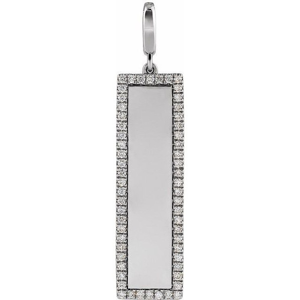(NEW) BELLA COUTURE® BRIELL 14K White Gold Engravable 1/3 CTW Natural Diamond Rectangle Tag Charm Pendant (14 Letter Limit) (Personalize & Engravable)
