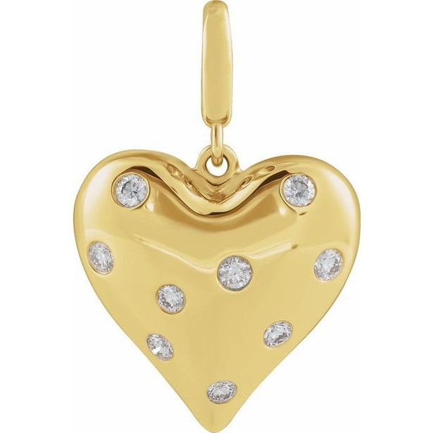 (NEW) BELLA COUTURE® ELLIZABETT 14K Yellow Gold 1/6 CTW Natural Diamond Puffy Heart Charm Pendant