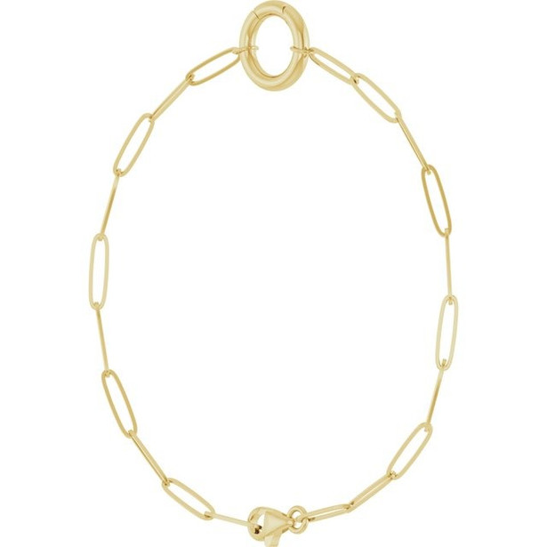 (NEW) BELLA COUTURE® COVENTRY 14K YELLOW GOLD OVAL CHAIN CHARM & PENDANT HOLDER BRACELET (7" / 6.5" Adjustable)