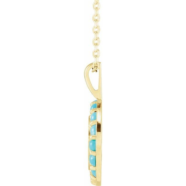 (NEW) BELLA COUTURE® Kendal 14K Yellow Gold Natural Sleeping Beauty Blue Turquoise Round Tag Charm Pendant (18"-16" Adjustable)(Personalize & Engravable)