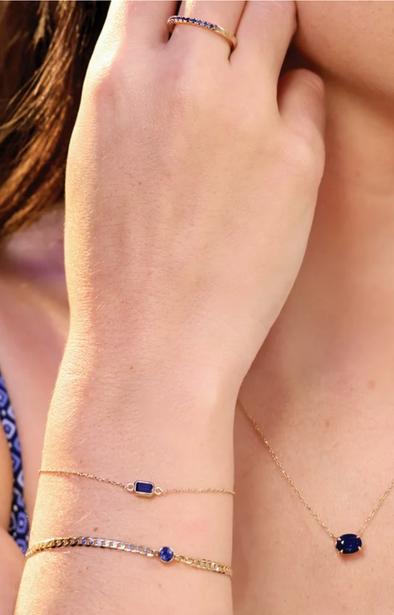 (NEW) BELLA COUTURE® EDEN EMERALD CUT NATURAL RUBY 5MM 14K YELLOW GOLD BRACELET (7.5" - 7" - 6.5" Adjustable)