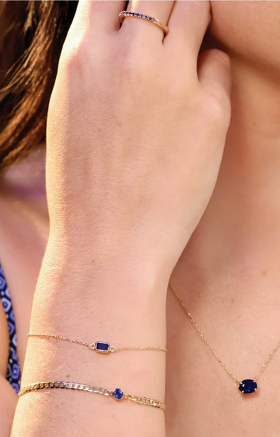 (NEW) BELLA COUTURE® EDEN EMERALD CUT NATURAL GARNET 5MM 14K YELLOW GOLD BRACELET (7.5" - 7" - 6.5" Adjustable)