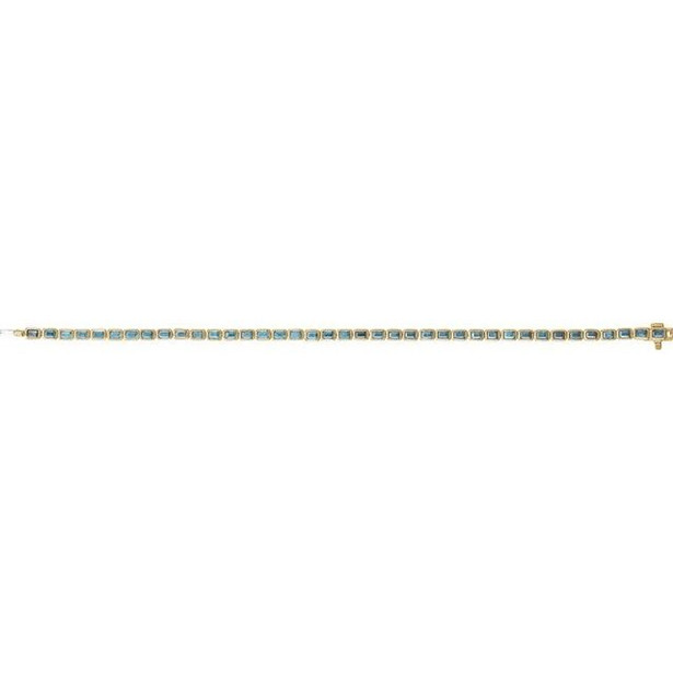 (NEW) BELLA COUTURE® ASHLEY 5CT SKY BLUE TOPAZ BAGUETTE 14K YELLOW GOLD LINE TENNIS BRACELET (7")