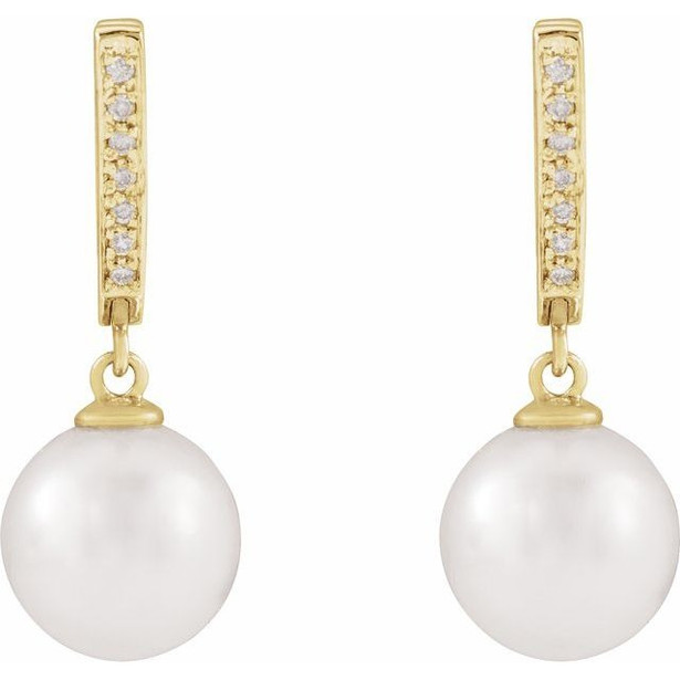 (NEW) BELLA COUTURE® BLAIRE WHITE SOUTH SEA PEARL DIAMOND 14K YELLOW GOLD HUGGIE EARRINGS (11MM)