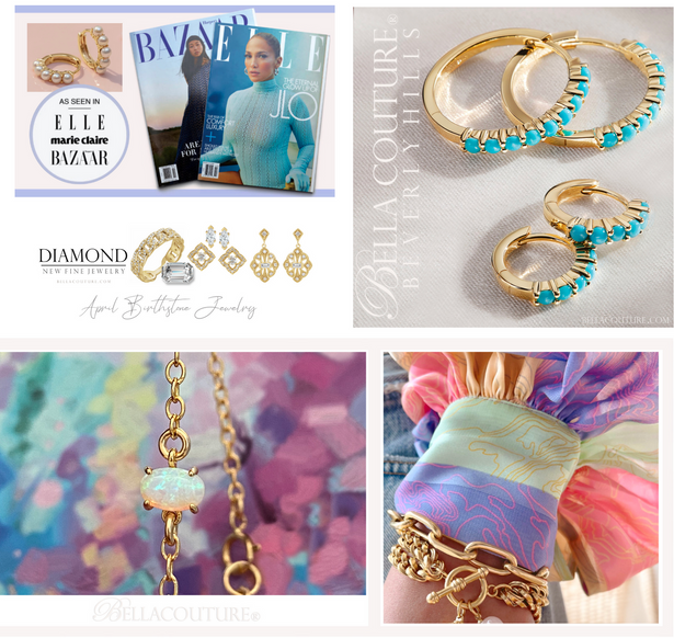 (NEW) BELLA COUTURE PICASSO Natural Opal Cabochon Diamond 14K Yellow Gold Ring