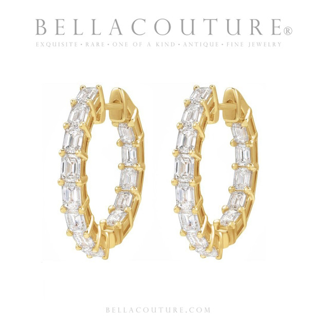 (NEW) BELLA COUTURE® BRIE 3CT DIAMOND BAGUETTE 14K YELLOW GOLD POST HOOP HUGGIE EARRINGS (22MM)